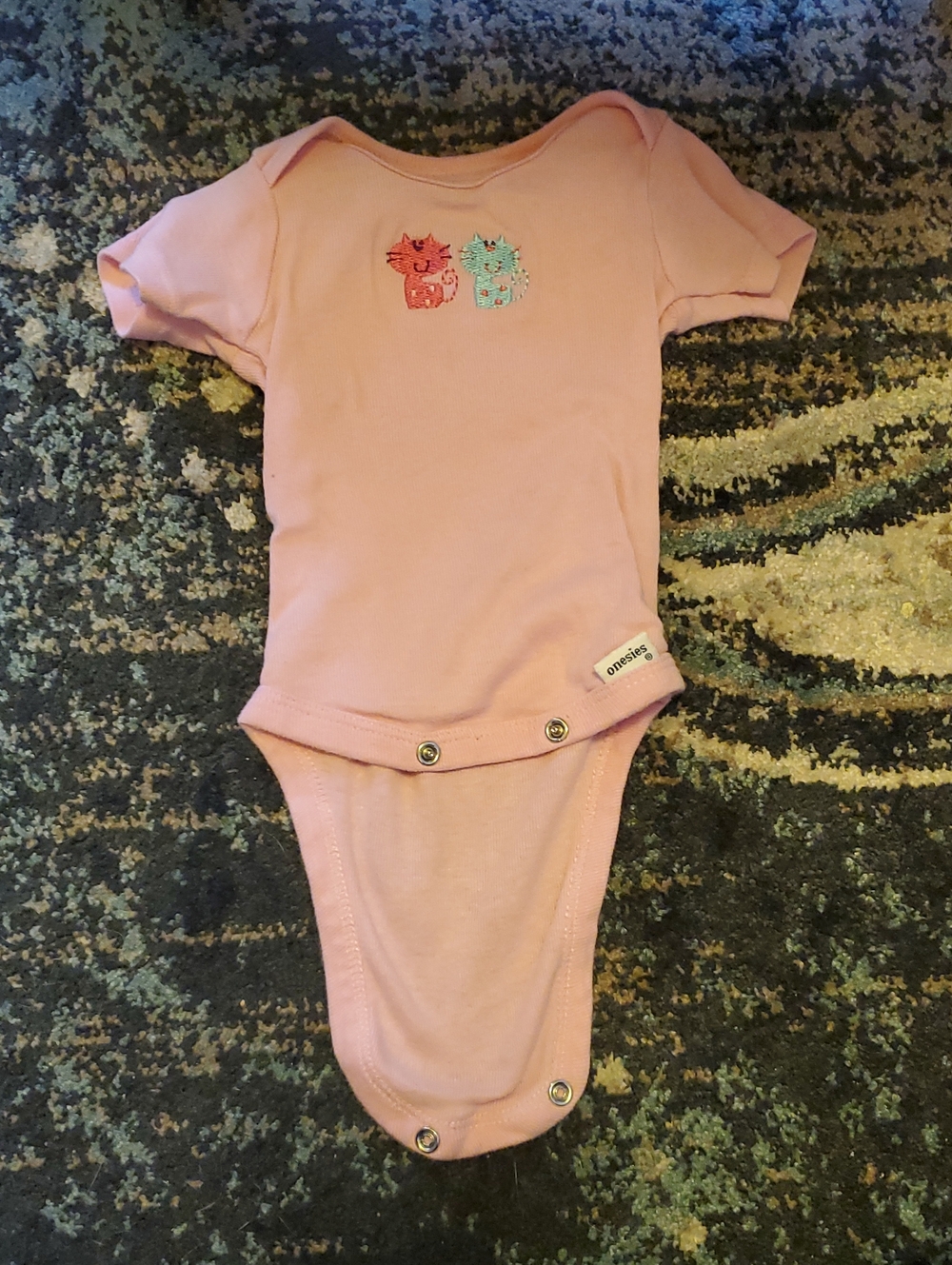 Gerber Pink Short-Sleeve Onesie with Cat Embroidery
